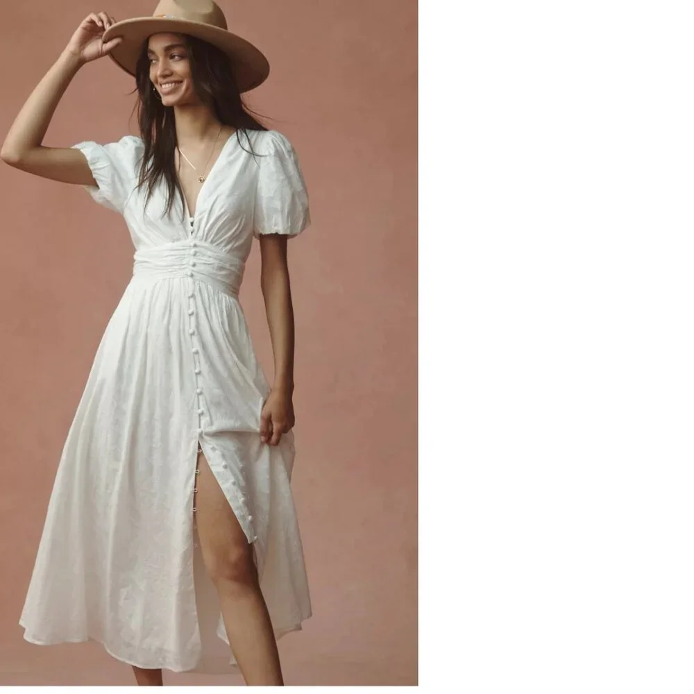 Anthropologie The Katerina Button-Front Dress M new ivory color nwt